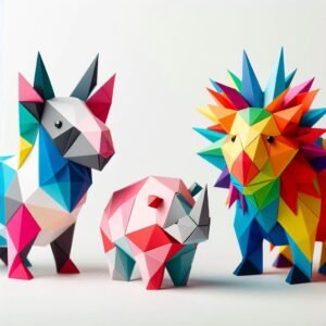 Assorted geometric polygonal animals in origami style