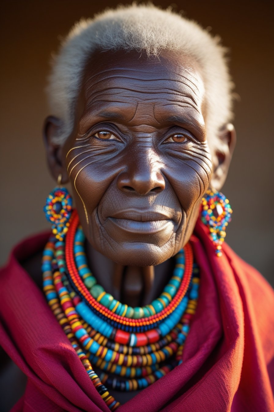 Cultural Portraits - A vibrant close-up of a Maasai elder from Kenya