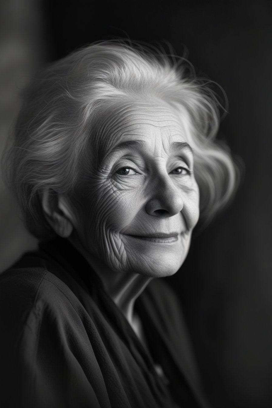 Expressive Faces - Black and white portrait of an elderly person with a calm