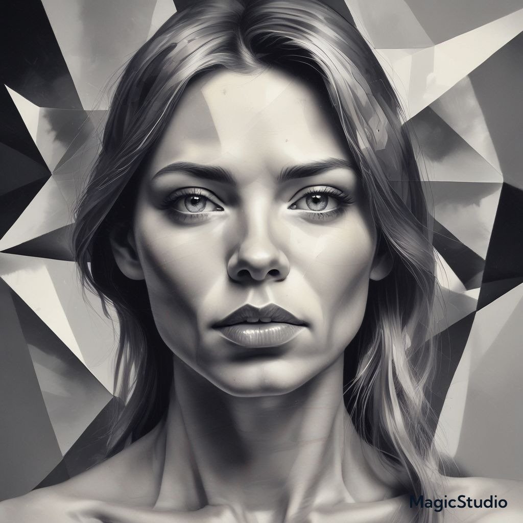 a human face into interlocking polygons, abstract