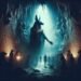 A Mythological Depictions scene of a soul being led through the ancient underworld by a jackal-headed deity (Anubis), surrounded by shadowy spirits, glowing hieroglyphs on cave walls, dark and mystical lighting, sense of solemnity and ancient power