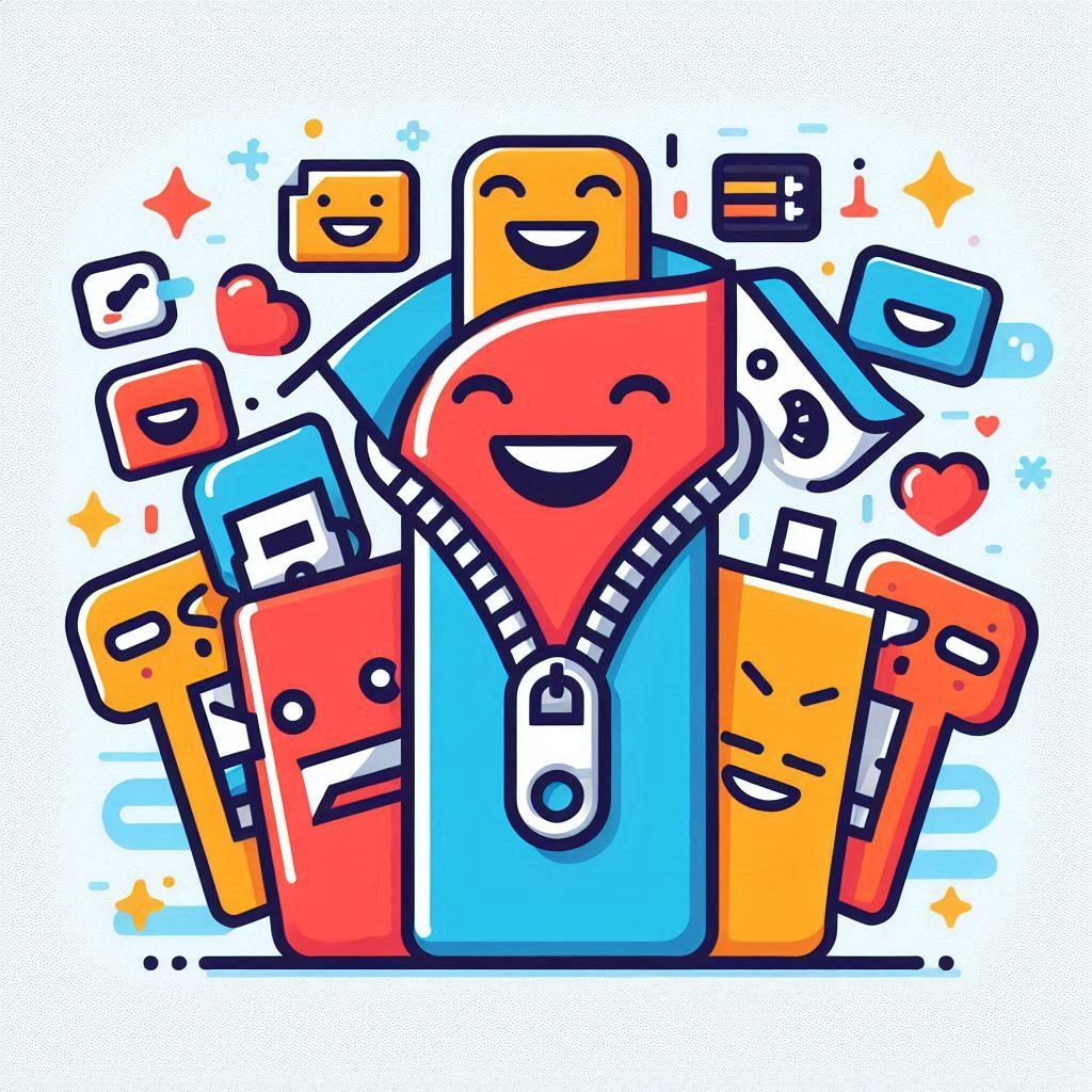Illustration showing image compression of JPG, PNG, SVG, and GIF file icons in a friendly, modern style