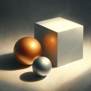 Basic 3D shapes with realistic light and shadow used for digital art practice